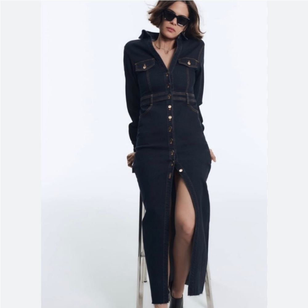 Zara Long Denim Dress Size M